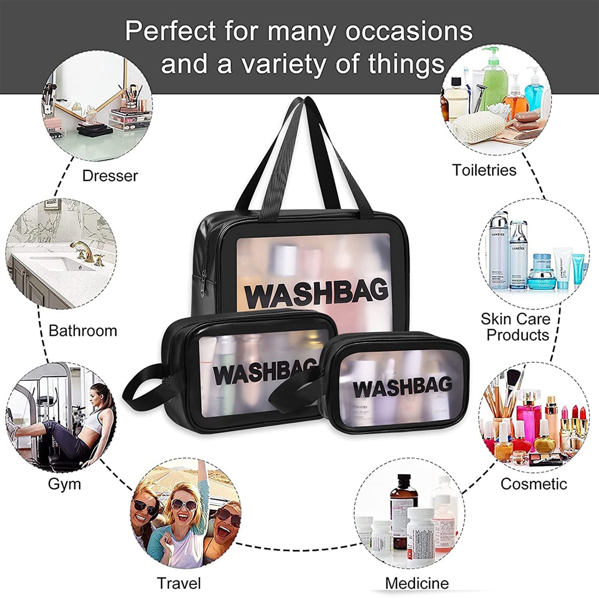 Travel Makeup Pouch Set Toiletries Bag Cosmetic Organizer Pouch