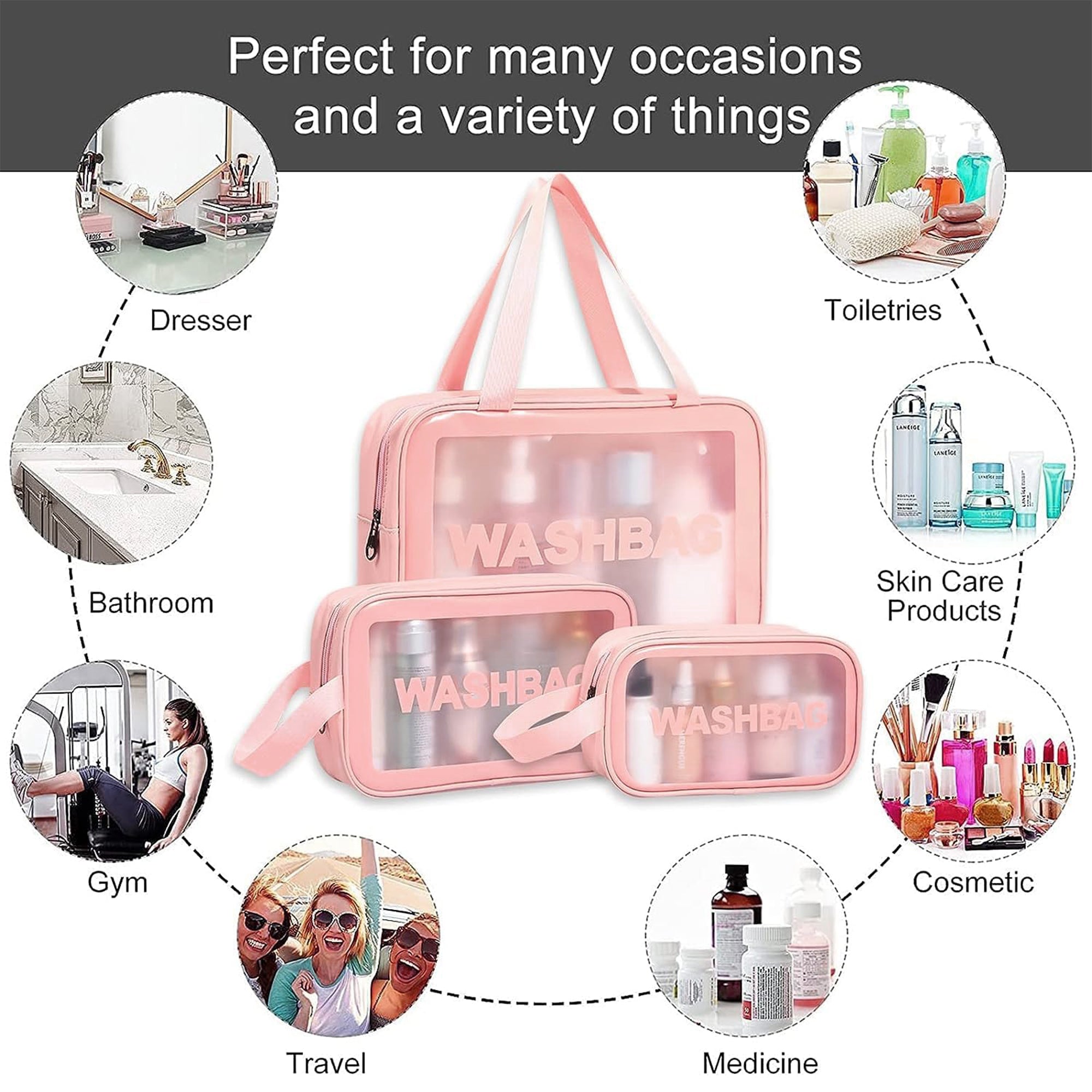 Travel Makeup Pouch Set Toiletries Bag Cosmetic Organizer Pouch