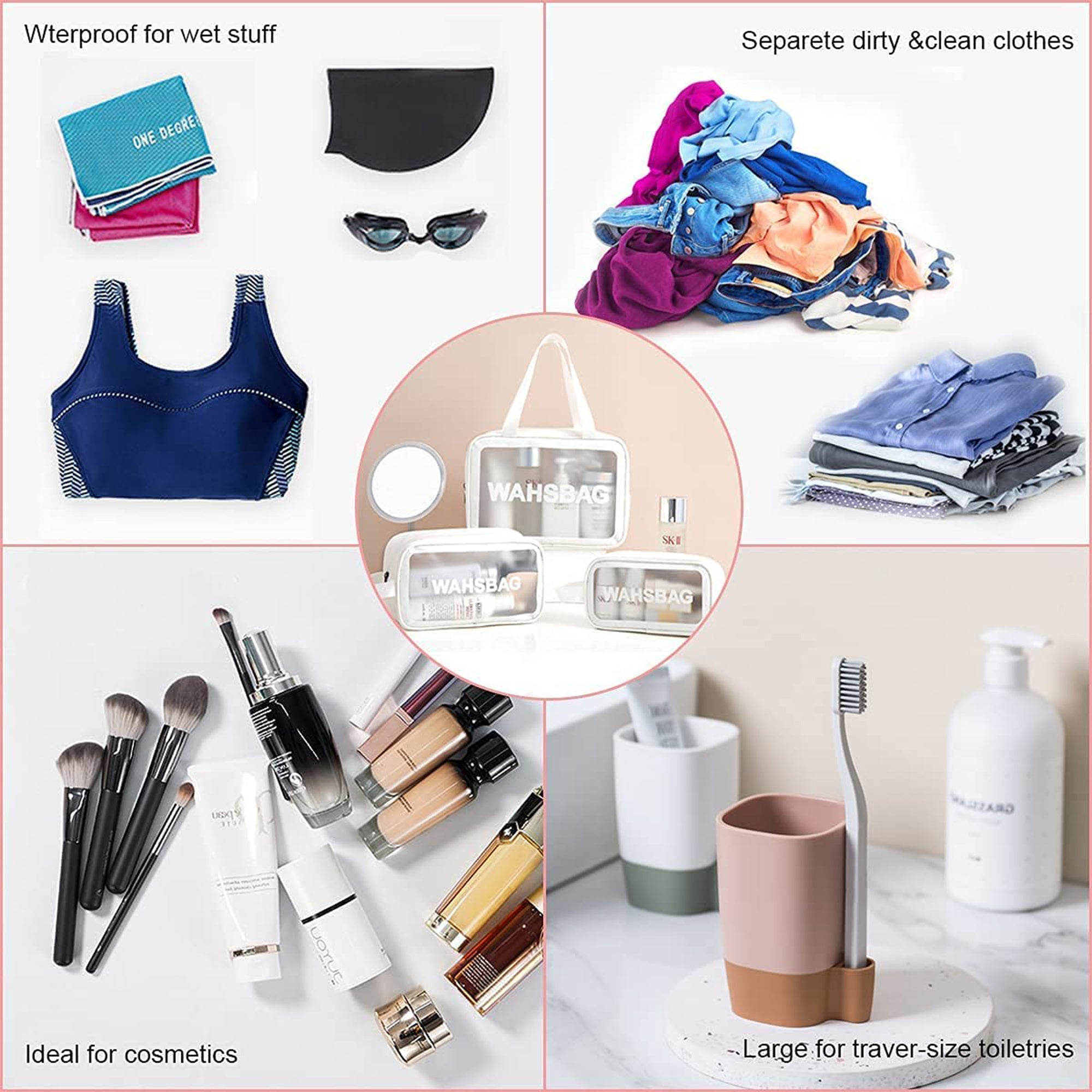 Travel Makeup Pouch Set Toiletries Bag Cosmetic Organizer Pouch