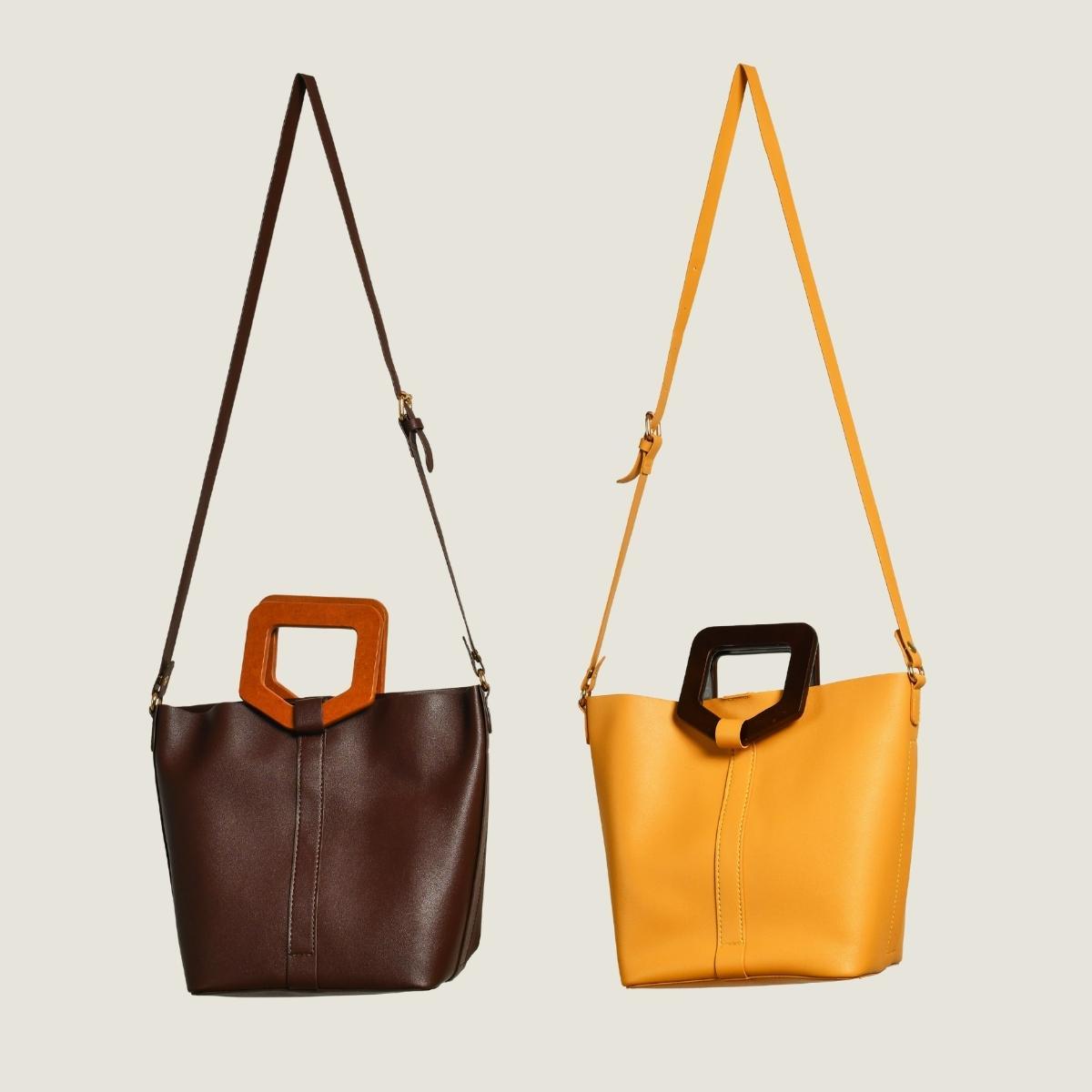 wooden handle tote bag