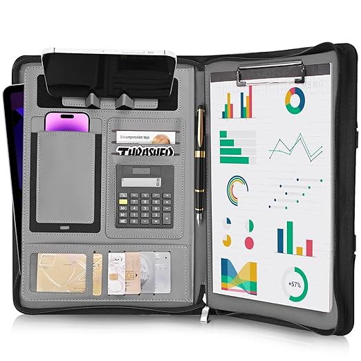 ExecutivePro Leather Portfolio with Calculator & Notepad