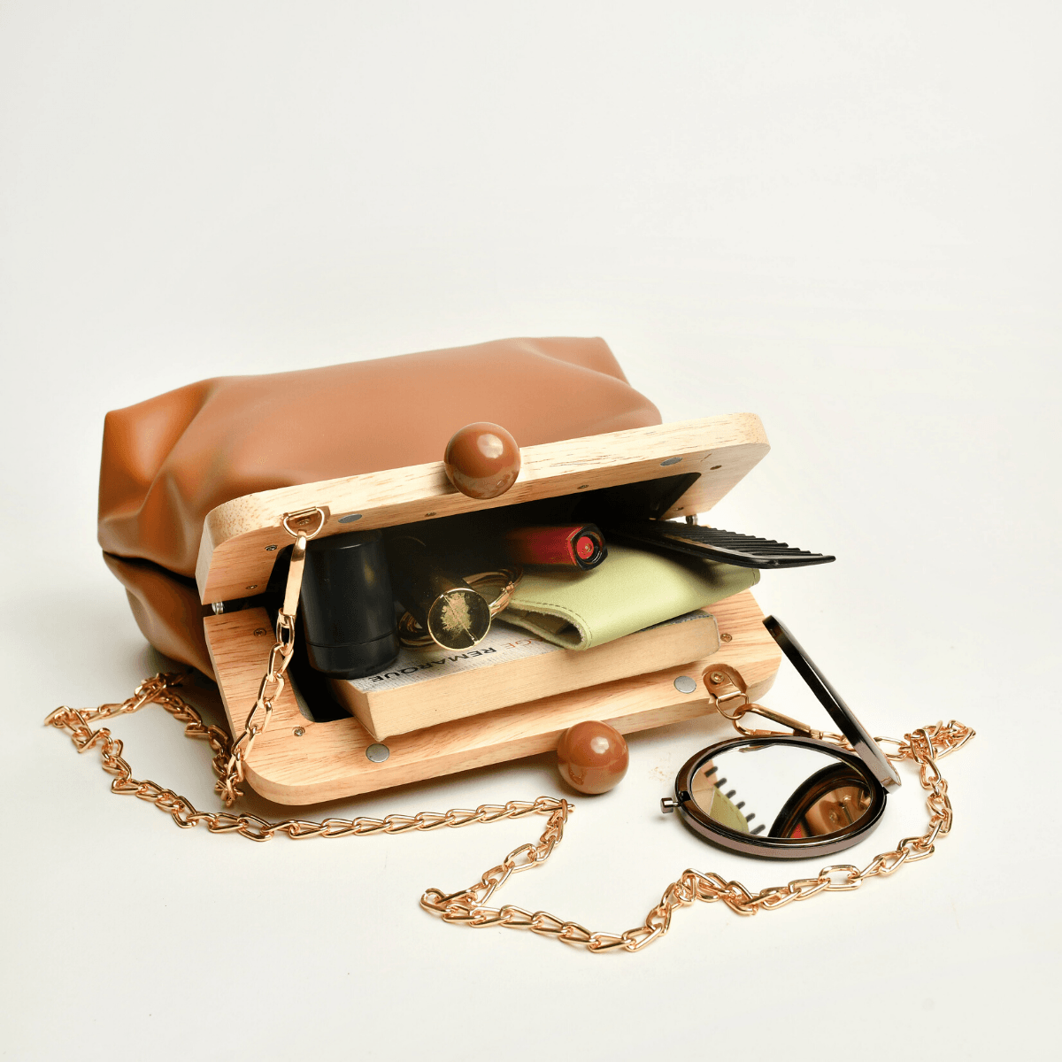 Coffee Genuine Leather Box Bag Double Zip Crossbody Handbags | Baginning