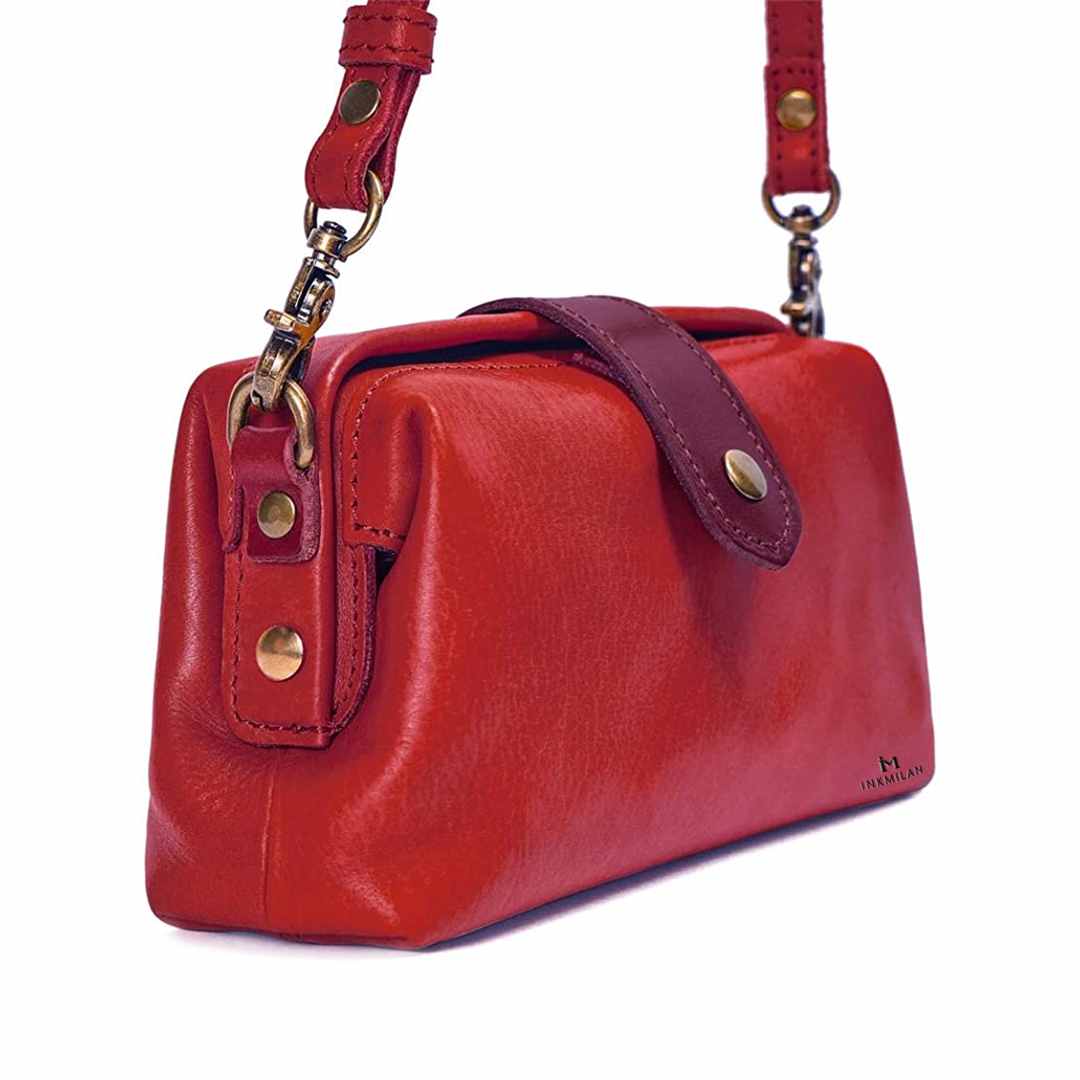 INKMILAN Retro Boston Crossbody Bag Handbags for Women Vegan Leather bags  Hobo bags Shoulder Bucket Cross-body Purse